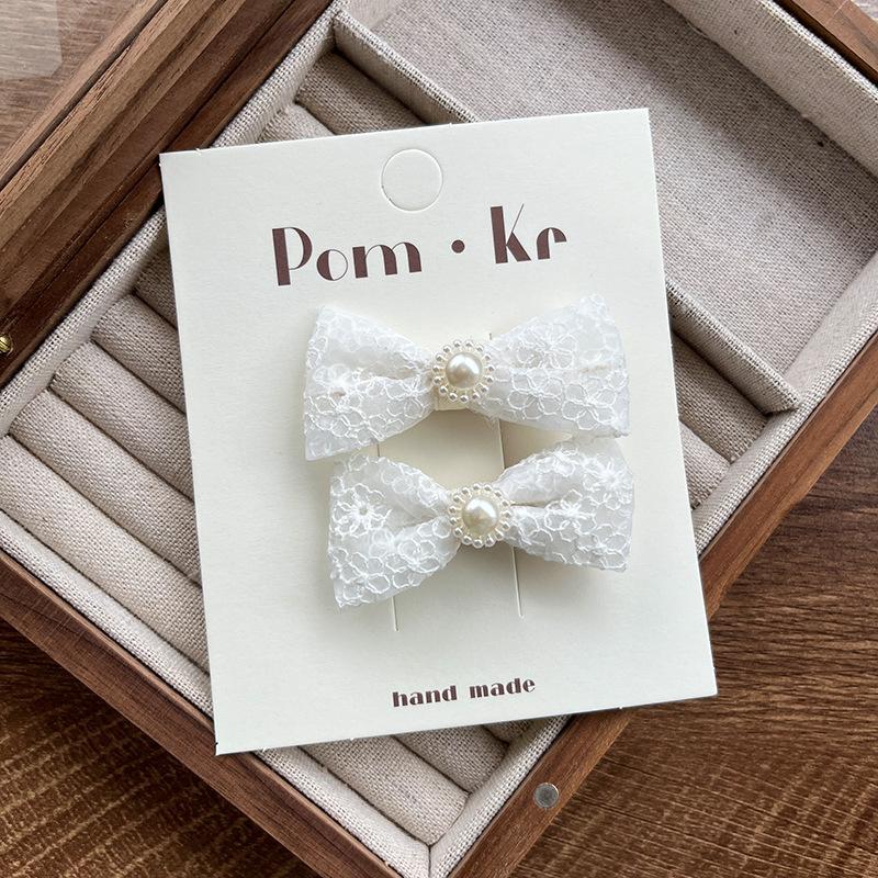 Детские милые кружевные заколки для волос, милые заколки для волос с бантиками, детские жемчужные вышитые цветы, боковая заколка, челка, сломанные заколки для волос