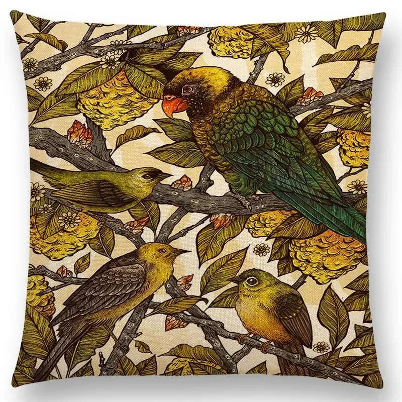 Наволочка для дивана с изображением птицы темного авгурия, трехглазого ворона, стимпанк-колибри, ночной принцессы, льва и совы