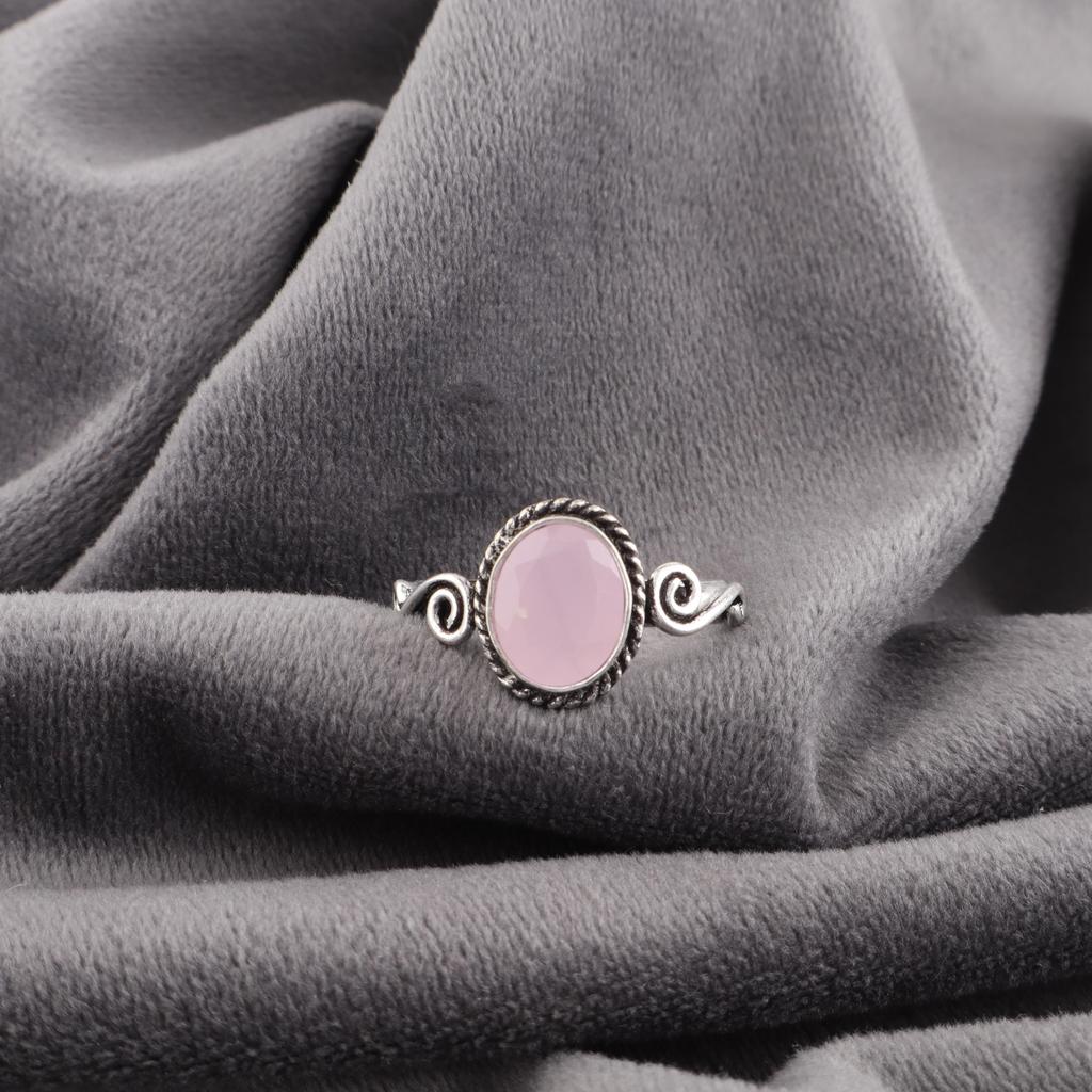 Очаровательные украшения из розового халцедона, кольцо из стерлингового серебра 925 пробы, кольцо ручной работы для исцеления, подарок для женщин