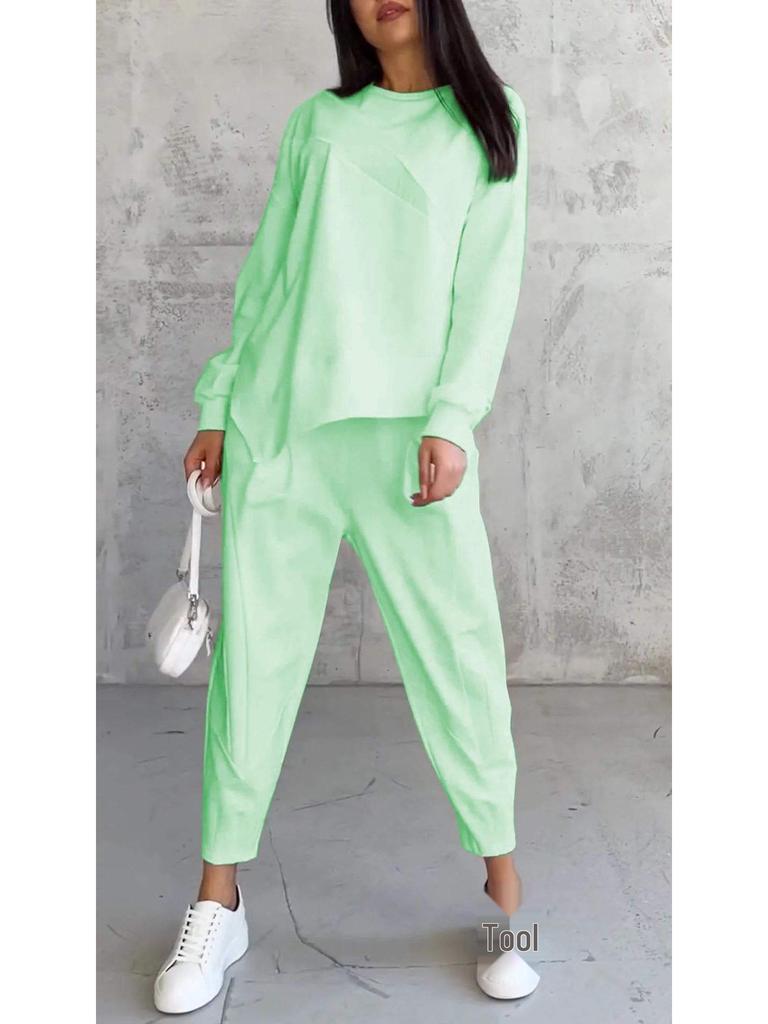 2024 Осень/Зима Женский Повседневный Свободный Крой Круглый Вырез Необычный Длинный Рукав Свитшот Комплект