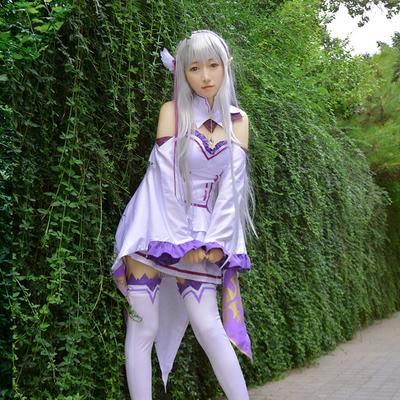 Платье Эмилии, комплекты для косплея в стиле аниме Re Zero, парик, женское платье для косплея, костюм для косплея Эмилии, вечерние платья на Хэллоуин