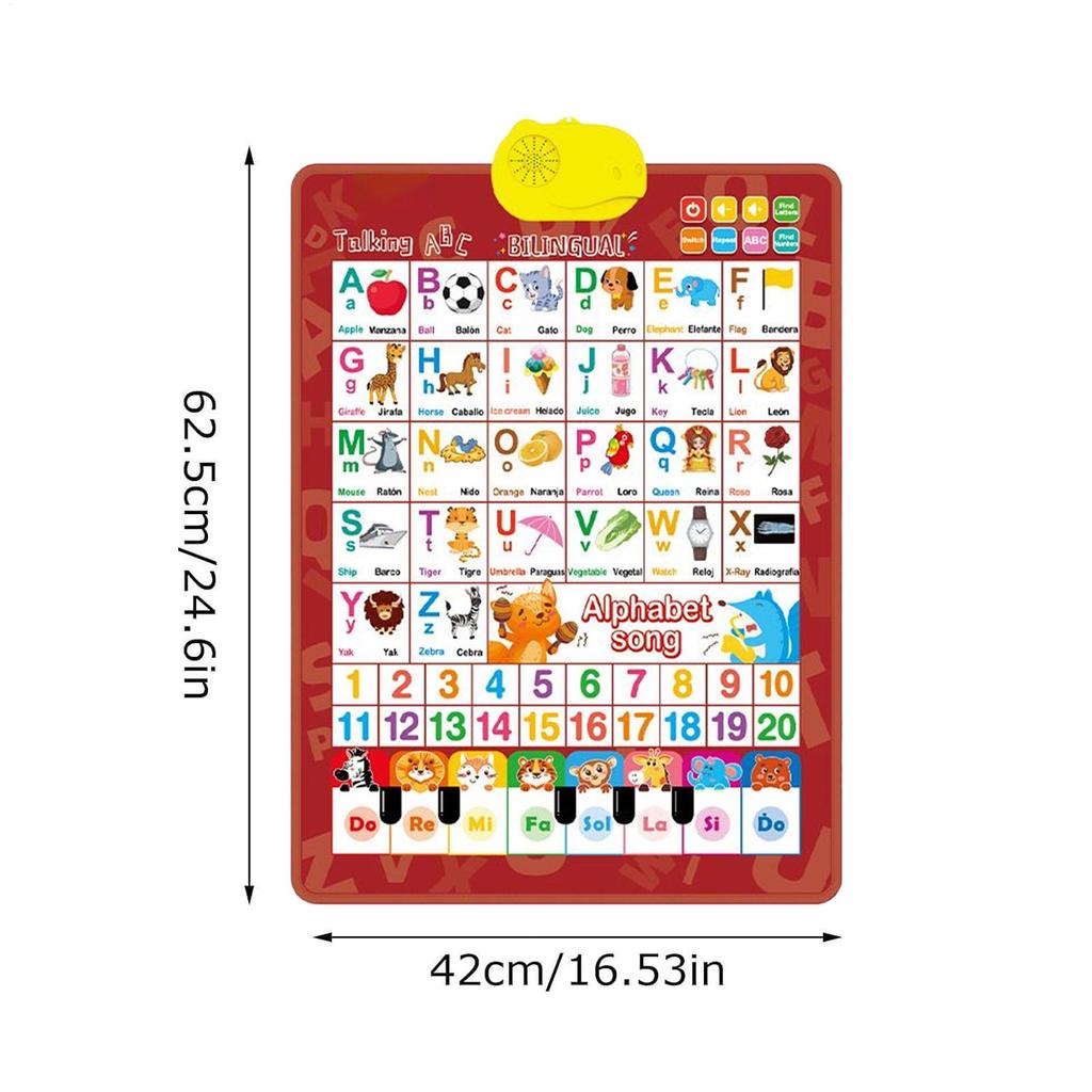 Alphabet Chart Talking Bilingual Interactive Toy Music Spanish And English Preschool Wall Posters for Ages 3-8 Language