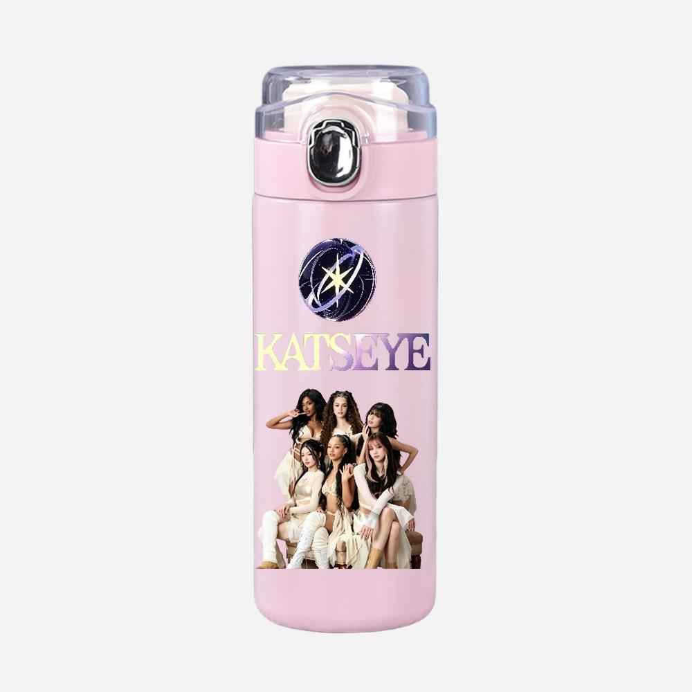 400Ml Water Bottle Anime Cartoon KATSEYE Printed Thermos Cup Portable Stainless Steel Outdoor Sports Water Cup Children Kid Gift