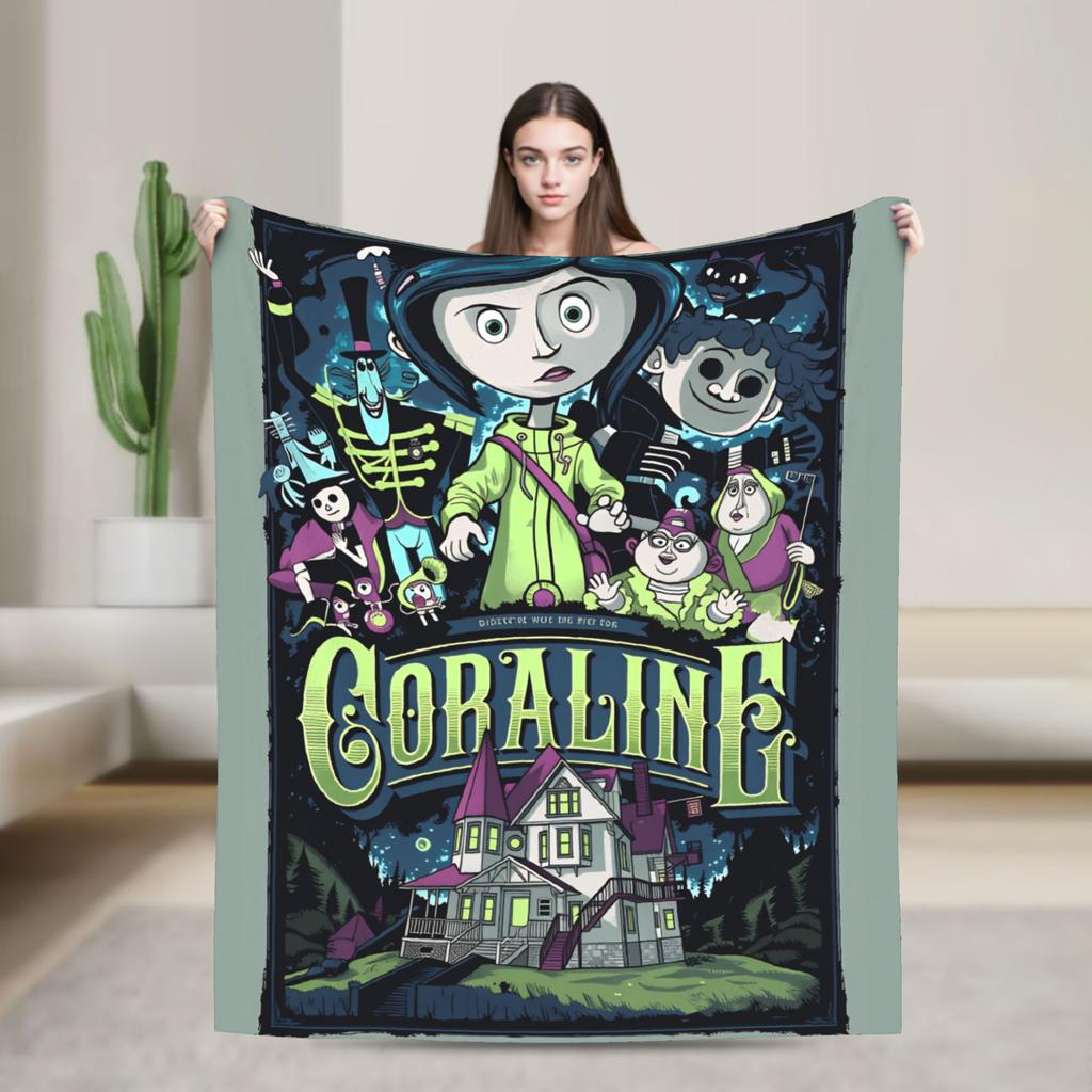 Плед из мультфильма «Коралина» Дорожный фланелевый плед для гостиной Теплый мягкий Качественный индивидуальный дизайн Покрывало Идея для подарка