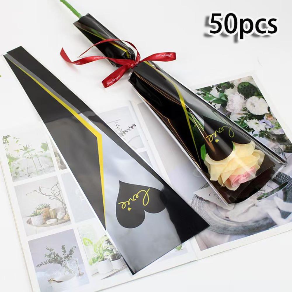 50pcs DIY Single Rose Sleeves Transparent Flower Wrapping Packa New Bouquet Packaging Sleeve