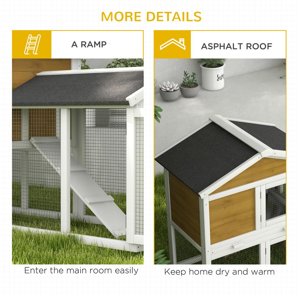 Wooden Rabbit Hutch Outdoor Double Tier With Water Resistant Roof Ramp 147 X 54 X 84 Cm Yellow