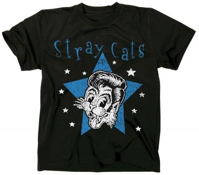 Винтажная футболка STRAY CATS Band Star Cat, хлопок, черная, унисекс, полный размер