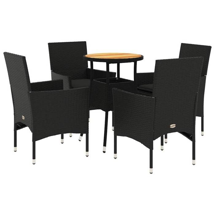 VidaXL Ensemble à manger de jardin et coussins 5 pcs noir rotin acacia 3278730