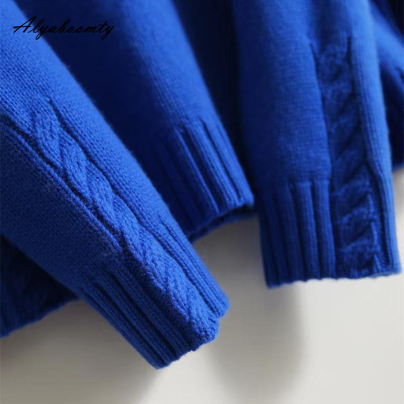 Корейский модный осенне-зимний женский повседневный свободный свитер с высоким воротником, синий, бежевый, зеленый, вязаный пуловер