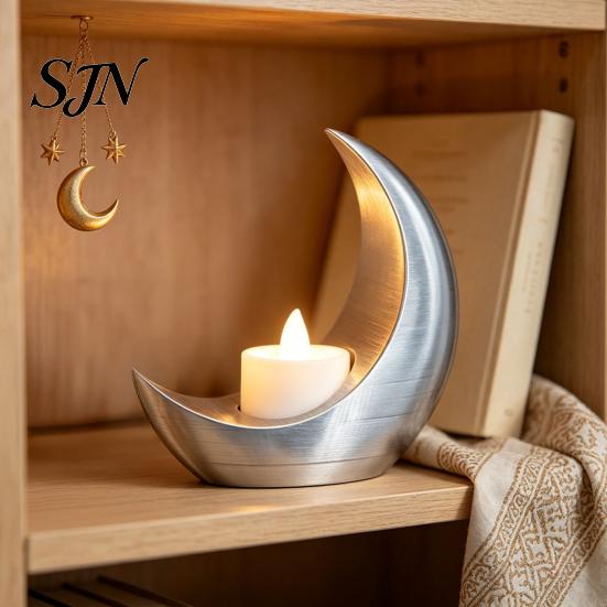 Ramadan Home Decorations Crescent Moon LED Candle, Decorative Electronic Candle for Eid Al-Fitr Night Light Table Decor, Battery Operated Flameless