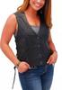 100% Waistcoat Black Women Vest Coat Western Lambskin Leather Classic Button