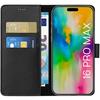 Черный чехол для iPhone 16 PRO MAX - Кошелек с откидной крышкой и магнитной застежкой, отделение для карт Phonillico®