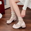 Fashion New Women Pumps Ladies Ballet Mary Jane Riband Chunky Heel Shallow Sandals Female Lolita Round Toe Sweet Bow-knot Cozy Shoes