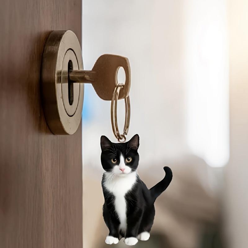 1pc Black And White Tuxedo Cat Keychain 2D Acrylic Cat Pendant Inch Thick Double Sided Design Animal Key Ring Charm For Backpacks Gifts