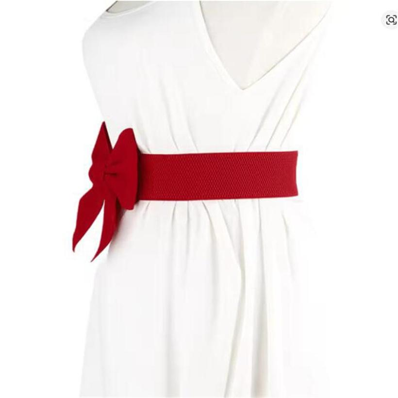 Vintage Bow Knot Elastic Waist Belt for Dress Women Elegant Stretchy Wide Waistband Cinch Belt