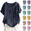 Women's Fashion Casual Solid Color Round Neck Short Sleeve Cotton Linen T-Shirt Top