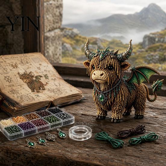 Craft Kit for Adults Highland Cow Bead Kit, Mythical DIY Tiny 3D Beaded Animal, Art Project Teens Handmade Gift Complete Crafting Set