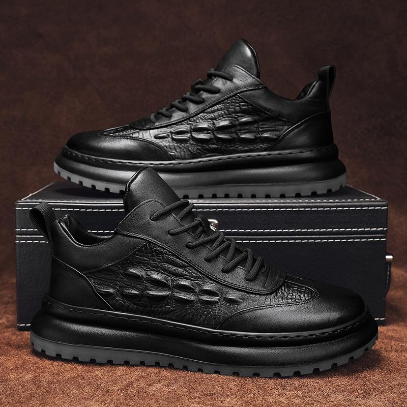 Модные мужские повседневные кроссовки, модная мужская обувь с крокодиловым принтом, весенние кожаные туфли на платформе для отдыха, обувь для ходьбы, роскошные мужские туфли