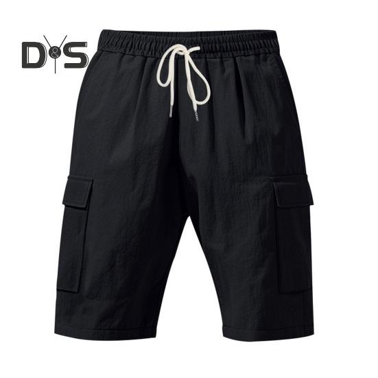 Мужские летние шорты, однотонные, повседневные, стандартного покроя, с эластичными поясами, завязками, дышащие, карго-шорты