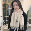 Soft Classic Wool Scarf Windproof Long Neckscarf with Tassel Cold-proof Solid Color Shawl Outdoor