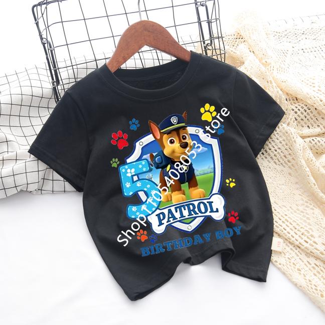 Paw Patrol White Tshirts for Boys Anime Cartoon Cute Birthday Clothing Children Summer Fashion Short Sleeved Shirt Kids Clothes