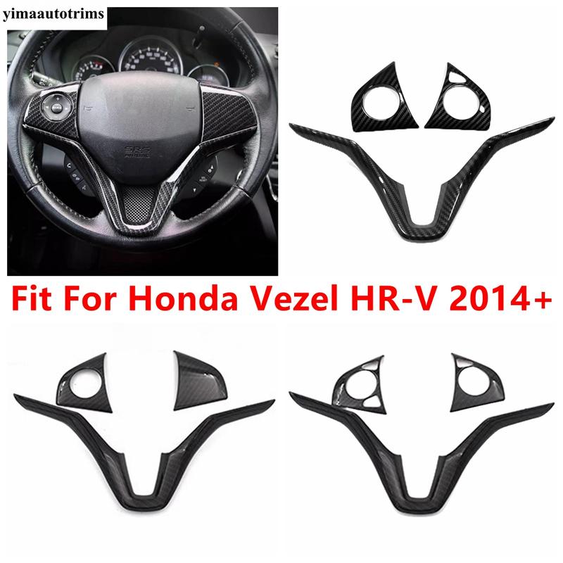 For Honda Vezel HR-V 2014 - ABS Carbon Fiber Car Steering Wheel Button Frame Decoration Cover Trim Accessories Interior