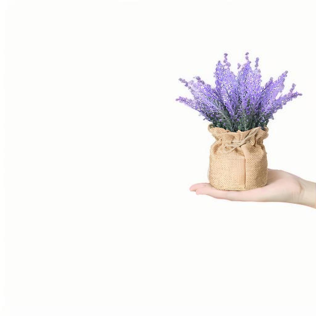 Artificial Lavender Plant Small Fake Lavender Flowers Decor In Burlap Bag Rustic Potted Plant for Kitchen Farmhouse Home Decor