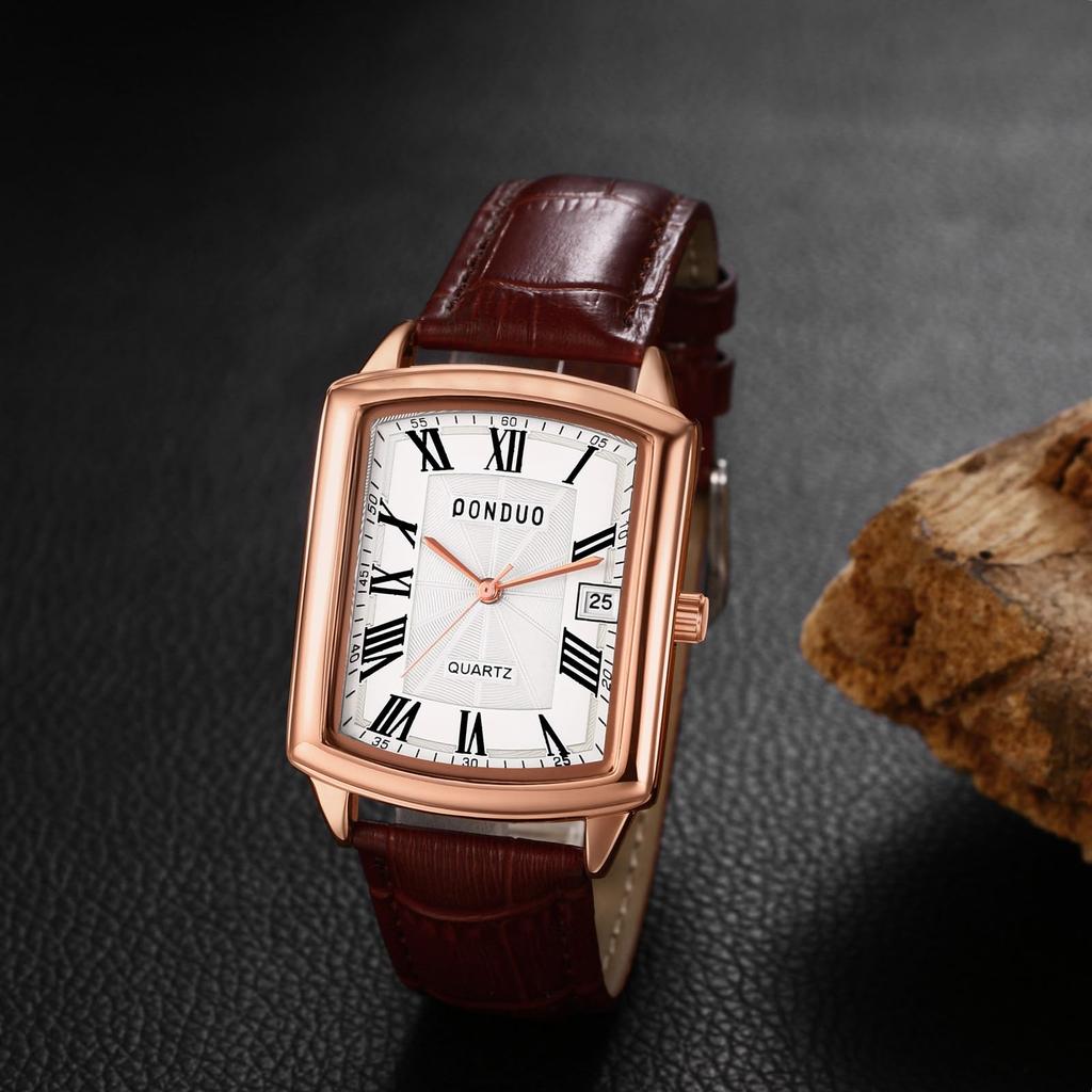 Мужские часы квадратные кожаные часы Seiko водонепроницаемые: Кварцевые часы с кожаным ремешком и прямоугольным циферблатом, мужские часы с римскими цифрами, классные деловые, повседневные, коричневые