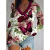 Women's T-Shirt Floral Graphic Flower Elegant Fashion Tee Long Sleeve T-shirts V-Neck Regular Tops Pullover Fall Winter