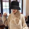 Women Winter Net Red Thicken Solid Color Faux Rabbit Fur Plush Cross Collar Scarf Shawl