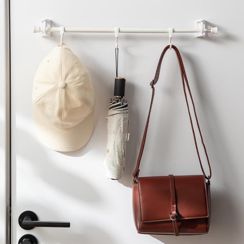 2Pcs Punch-free Curtain Rod Holder Clamp Hooks Self Adhesive Clothes Rail Bracket 360 Rotation Ring Adjustable Hooks