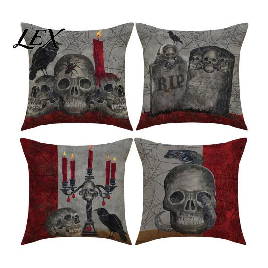 Universal Sofa Cushion Protectors Halloween Ghost Cover, Spooky Skull Throw Pillow 18x18 Cute Print Home Textiles Inch Case for Living Room