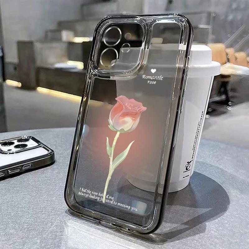 Чехол для телефона Тюльпан для iPhone 16e 13 11 12 14 15 17 Air 16 Pro Max 7 8 15 Plus Противоударный Прозрачный Чехол Силиконовый Fundas