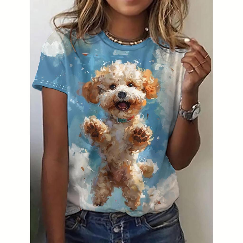 Summer Women's T Shirt Dog Print Casual Short Sleeve 3d T Shirts Fashion Streetwear Crew Neck Pullover Oversized Female Clothing