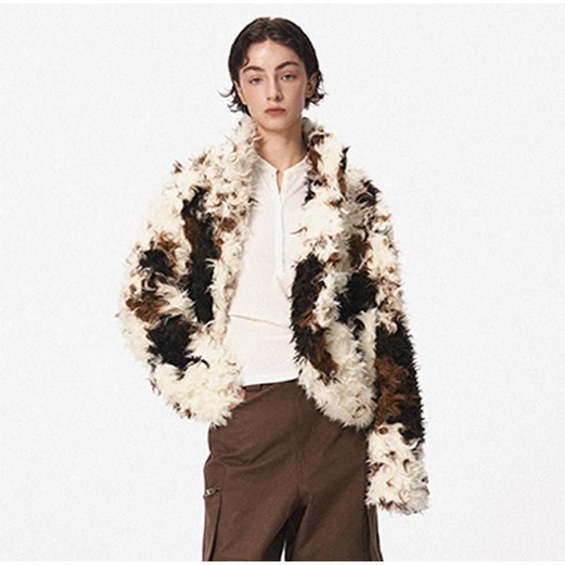 Искусственная куртка из плюшевого меха ягненка женская смешанного цвета, модная повседневная женская меховая короткая куртка, новые топы на осень и зиму