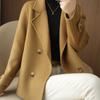 Women Fall Winter Woolen Coat Double-breasted Lapel Long Sleeve Loose Solid Color Thickened Warm Formal Business Style OL Commute Jacket