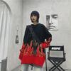 Winter 2022 Retro Korean Flame Print Loose Pullover Sweater