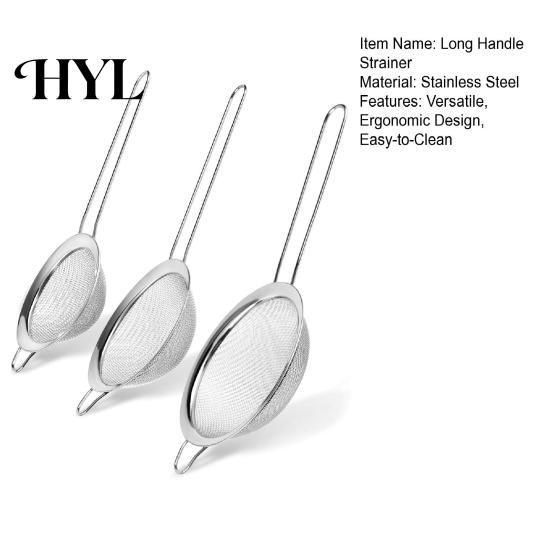Food-grade Mesh Stainless Steel Fine Strainer Set Multi-Size Kitchen Sifter for Flour Oil Corrosion Resistant & Juice Long Handle Dishwasher