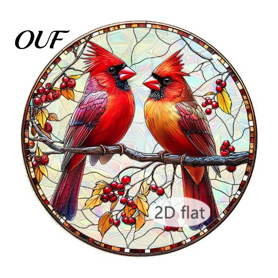Stained Glass Acrylic Ornaments Christmas Window Hanging Decor, 2D Holographic Art Santa Claus Decor Ornament with Metal Chain, Double-sided Printing
