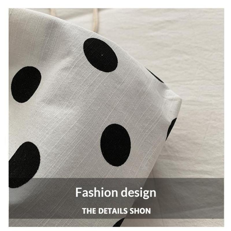 Polka Dot Nylon Drawstring Crossbody Bag Soft Lightweight Adjustable Strap Fashion Shoulder Purse for Women Shopping