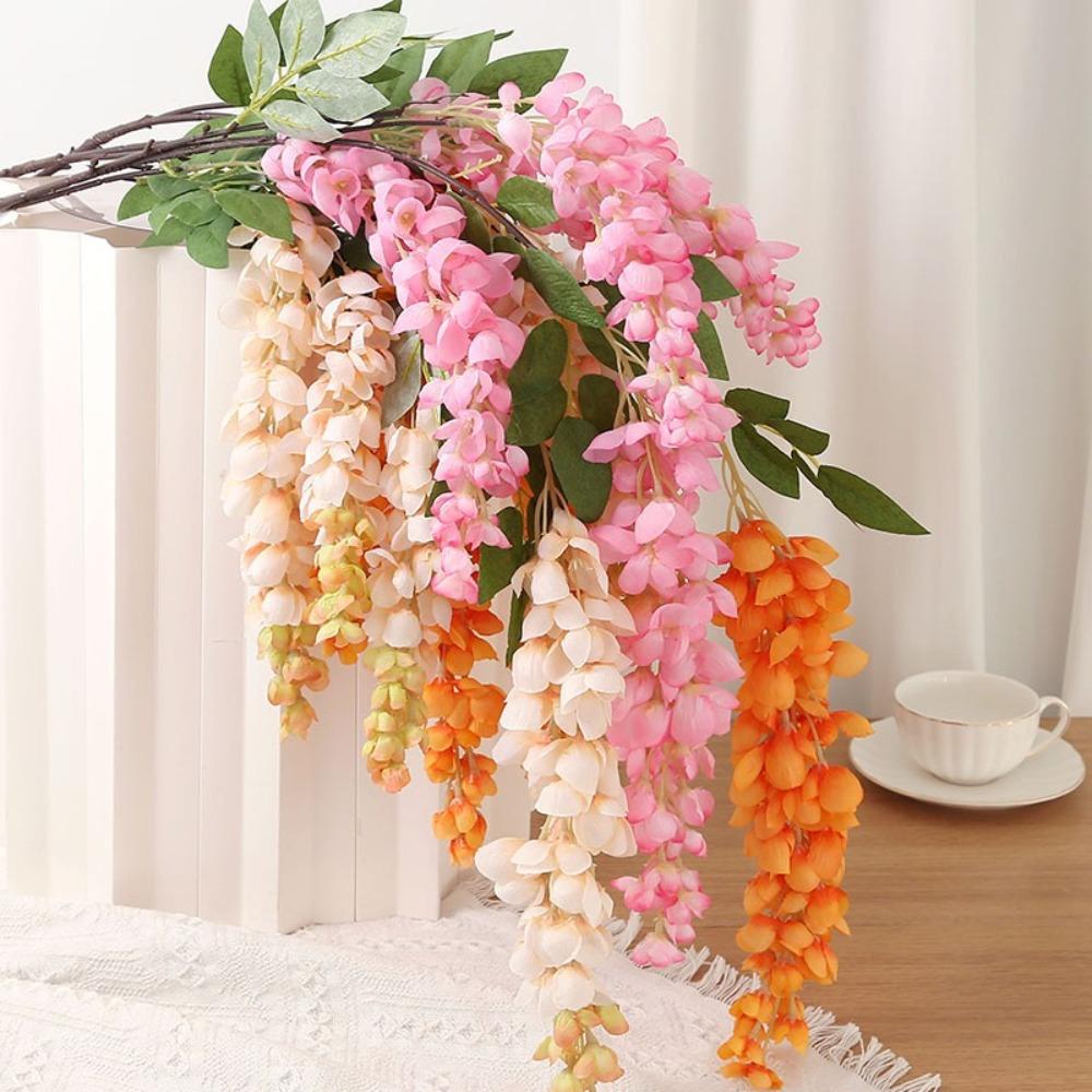 Long Branches Hanging Rattan Flower 5 Fork Silk Flower String Wisteria Vine Flower  Garden