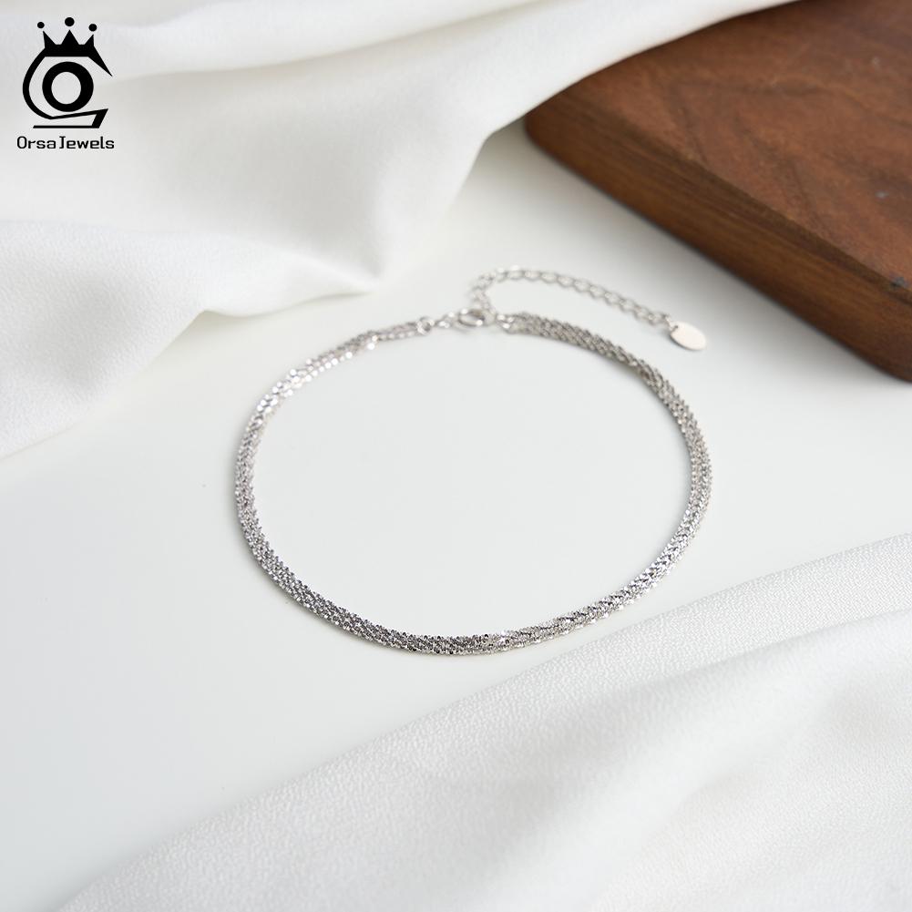 ORSA JEWELS Элегантный двухслойный браслет на щиколотку из стерлингового серебра 925 пробы для женщин Летняя цепочка на ногу Модные ремешки на щиколотку Ювелирное изделие SA96