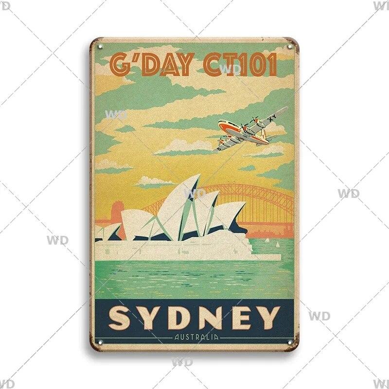 Tin Sign Landscape Paris Havana Tokyo Sydney Malibu Los Angeles Chicago City Metal Vintage Plaque Retro Decorative Plate Decor
