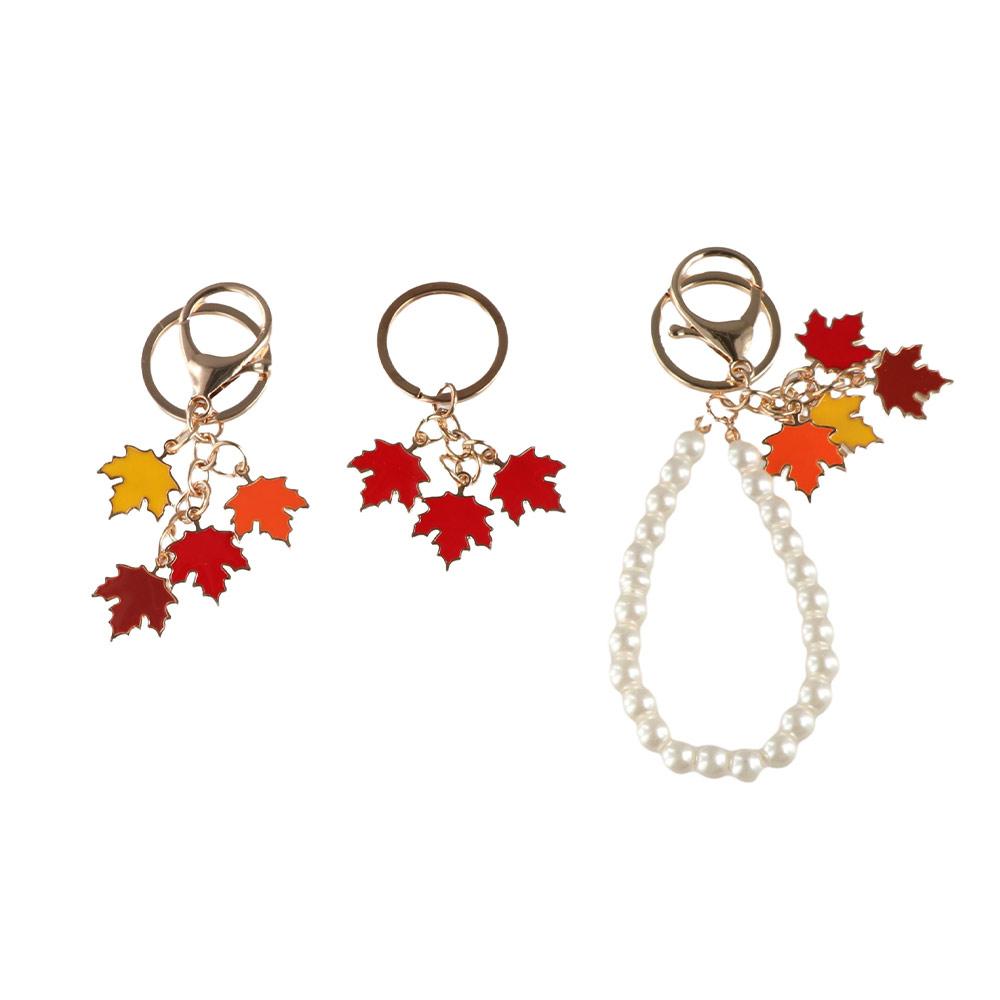 Maple Leaf Maple Leaf Keychain with Pearl Lanyard Leaf Metal Keyring Enamel Plant Key Rings Girls
