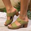 Мода Мода Зеленые Босоножки на Высоком Каблуке Женские Летние 2025 Кожа ПУ Квадратный Каблук Сандалии Шлепанцы Женские На Платформе Сандалии Женские
