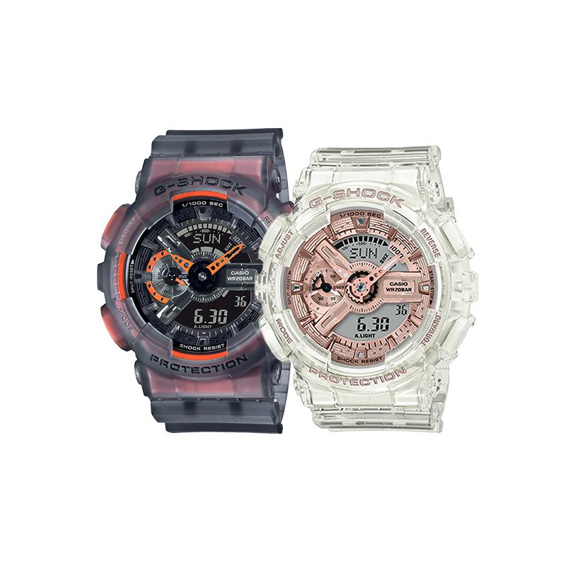 Casio Водонепроницаемый Механизм Прозрачный Кварцевый Механизм Ремешок из Смолы Японские и Корейские Часы Унисекс Черный Циферблат GA-110LS-1APRGMA-S110SR-7APR