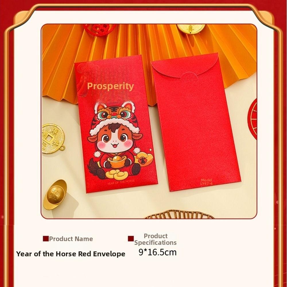 6Pcs/Set Cute 2026 Horse Year Red Envelope Traditional Paper Blessings Printing The Year of The Horse Money Envelope Red Packet