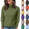 Women's Knitted Solid Color Long Sleeved High Neck Pullover Top