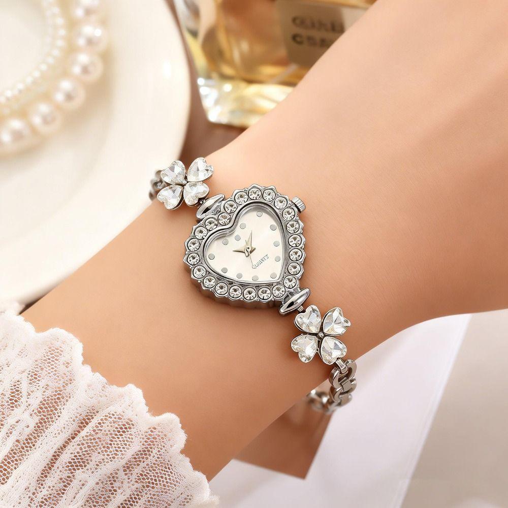 with Adjustable Bracelet Heart Shaped Watch Diamond Studded Watch Strap Wrist Decoration Gift