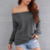 Women T-shirt Solid Color Off Shoulder Autumn Long Sleeve Slash Neck Strapless Pullover Streetwear